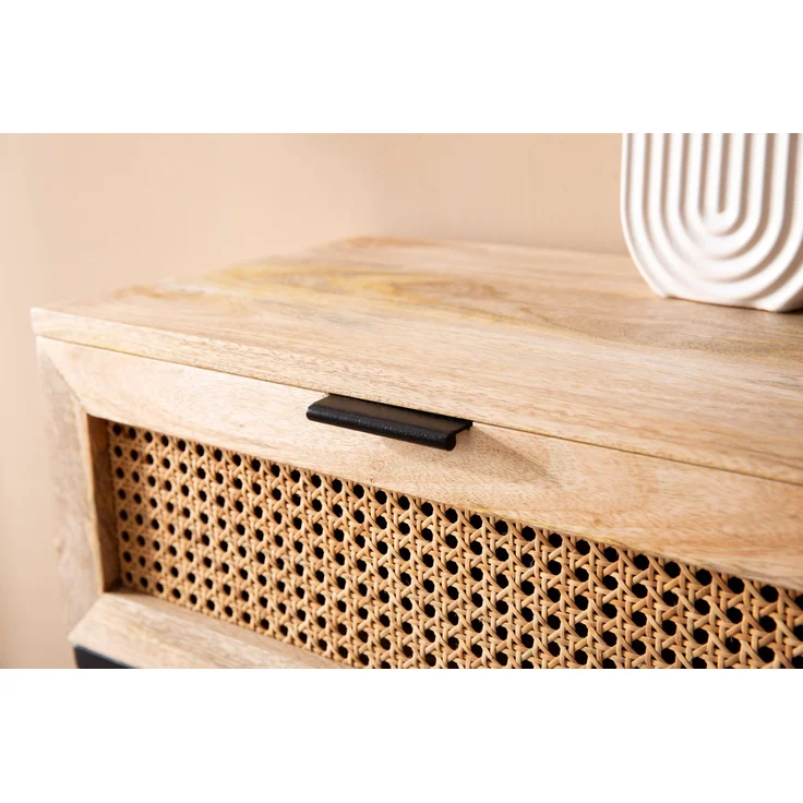 FineBuy Nachtkonsole Mango Massivholz mit Rattan & Metallgestell – Nachttisch im Boho & Natur Design mit Schublade, Nachtkästchen mit Wiener Geflecht für Boxspringbetten – 50x60x30 cm – Bild 4