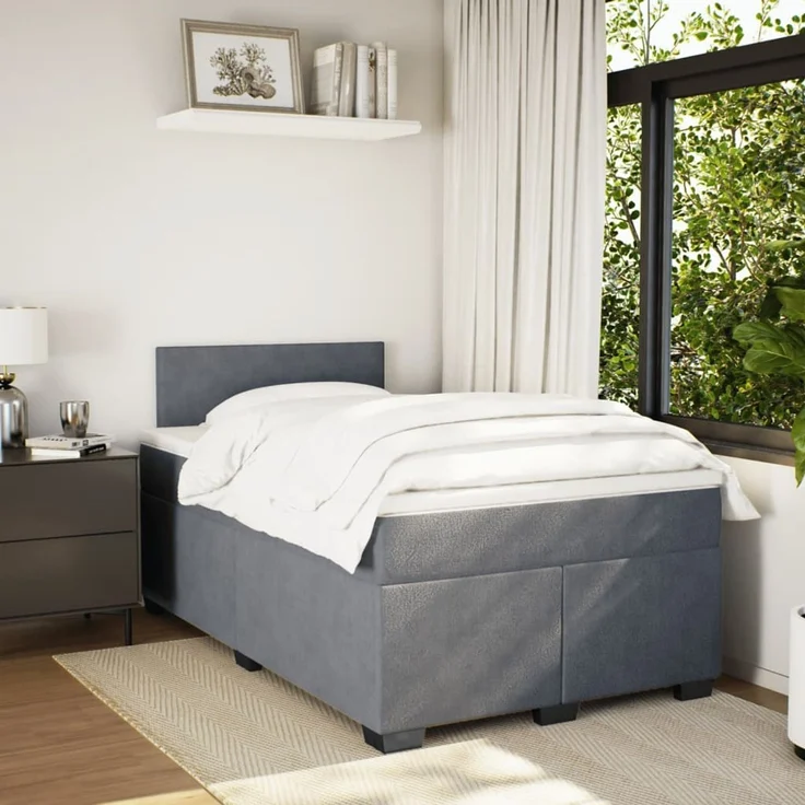 vidaXL Boxspringbett mit Matratze Dunkelgrau 120x190 cm Samt 3288553 – Bild 4