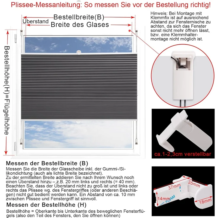 WOLTU Wabenplissee ohne Bohren Verdunklung Thermo Doppelplissee Klemmfix Zweifarbig 90x130 cm Dunkelgrau-Weiß, Plissee Faltrollo Sonnen-, Sicht- & Schallschutz, Jalousie Plisseerollo für Fenster & Tür – Bild 7