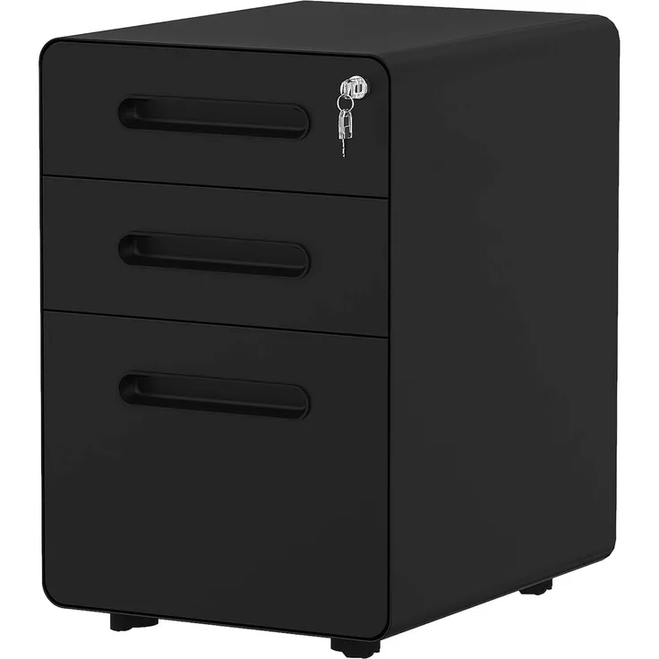 YITAHOME 3-Schubladen Rollcontainer, Metall Mobiler Aktenschrank mit Schloss, Büroschrank unter dem Schreibtisch passt Rechtlich/Brief/A4 Größe für Haus/Büro, komplett montiert-Schwarz
