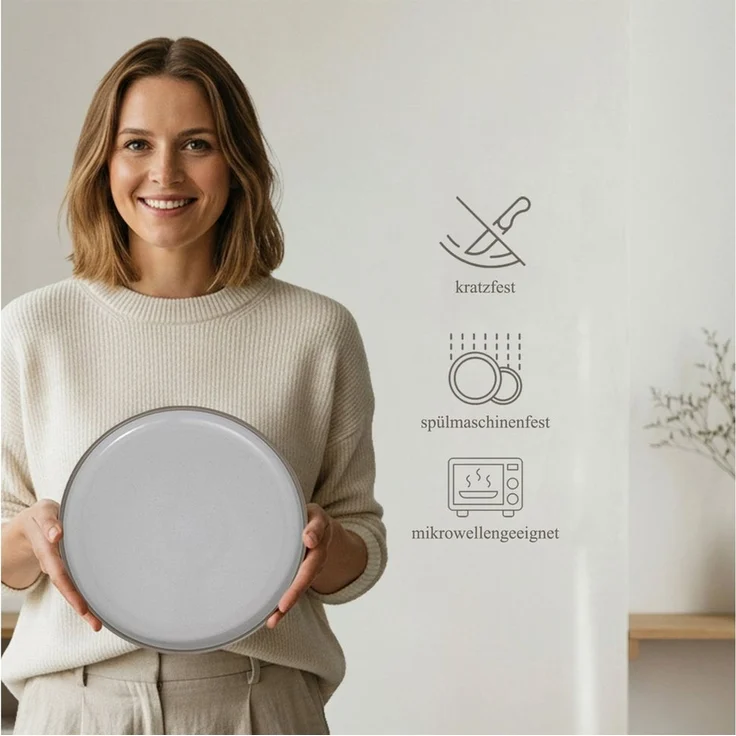 Hausfelder Geschirr-Set Steingut Geschirr 4 Personen, 4er Set Teller flach, ø 27cm (4-tlg), 4 Personen, Steinzeug, spülmaschinen- & mikrowellengeeignet, Reaktivglasur – Bild 3