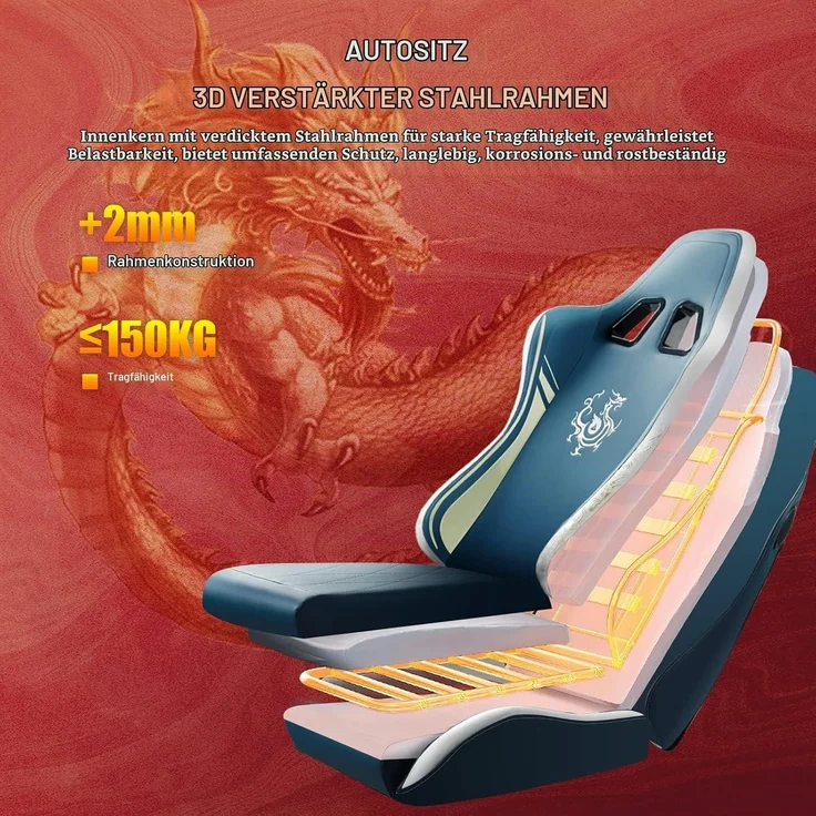 GTPLAYER Gaming Stuhl Gamer Stuhl mit Bluetooth-Lautsprechern und Fußstütze, Dragon Series Bürostuhl, Ergonomischer Drehsessel, Computerstuhl 150KG, blau – Bild 7
