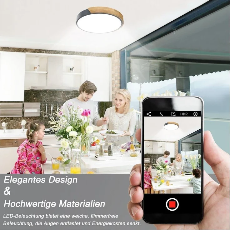 FIVMEN LED Deckenleuchte Deckenlampe Holz Deckenleuchte Deckenlampen Rund Lampen, Dimmbar – Bild 3