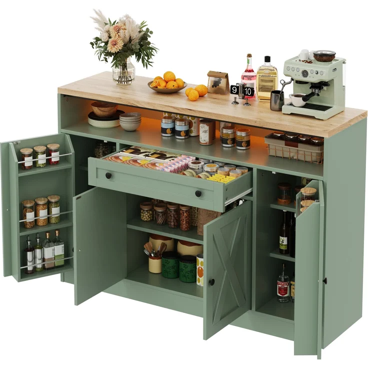 Sideboard 140 x 35 x 95 cm aus MDF mit Schublade, Türablagen und RGB-LED-Beleuchtung – Bild 6