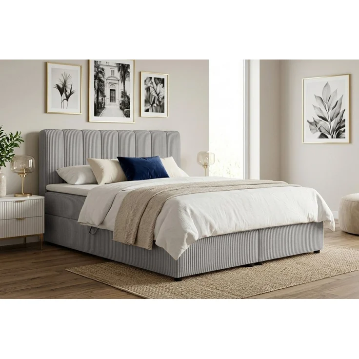Deine Möbel 24 Boxspringbett WILL Cord, inkl. 2 Bettkästen, Matratzen (H3/H4) & Kaltschaum-Topper (Set, 1-St, in Farben Beige Creme Grau Dunkelgrau Graphit Schwarz), Boxbett Polsterbett 140x200 160x200 180x200 200x200 – Bild 2