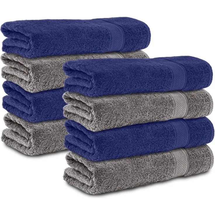 Komfortec 8er Handtücher Set 50x100 cm aus 100% Baumwolle | Frottee, Weich und Saugstark, Ideal für Bad und Gäste, Anthrazit Grau/Navyblau