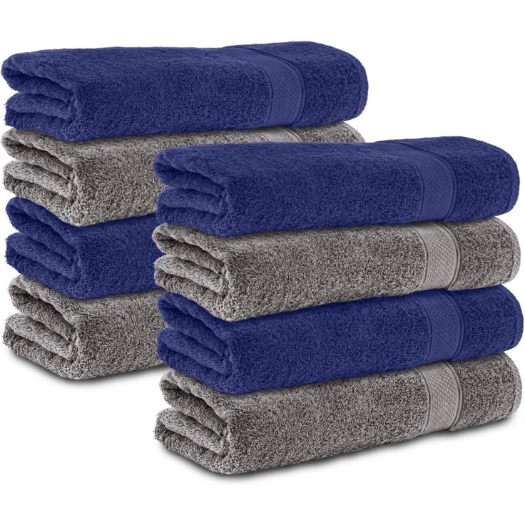 Komfortec 8er Handtücher Set 50x100 cm aus 100% Baumwolle | Frottee, Weich und Saugstark, Ideal für Bad und Gäste, Anthrazit Grau/Navyblau