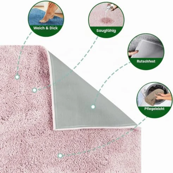 casa pura Badematte Rosa Sky Soft, weicher rutschfester Badezimmerteppich in Shaggy Optik, waschbar bei 40 Grad, 60x100 cm – Bild 4