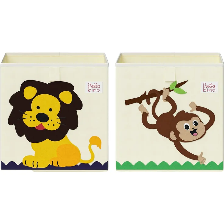 Bellabino 'Helme' Aufbewahrungsboxen, Affe/Löwe, beige, 2er-Set