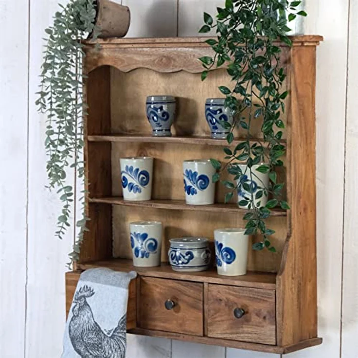 DESIGN DELIGHTS Wandregal Nelia, handgefertigt aus Holz, Natur, 62x67x15 cm, 3 Ablagemöglichkeiten, ideal für Wohnzimmer und Küche – Bild 2