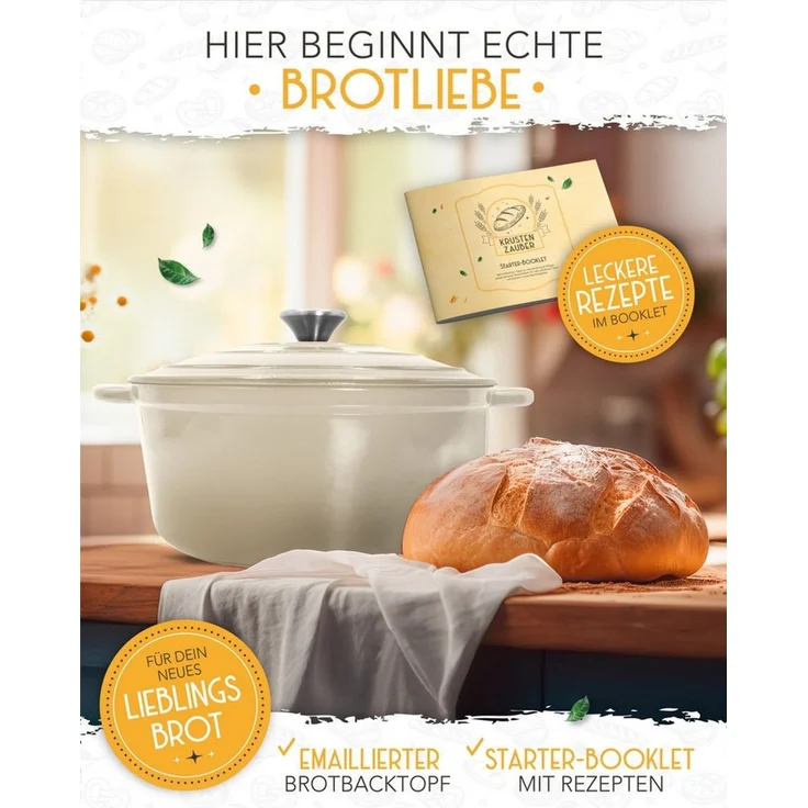 Krustenzauber Kasserolle Gusseisen Topf als Kochtopf, Schmortopf oder Brotbackform – Bild 2
