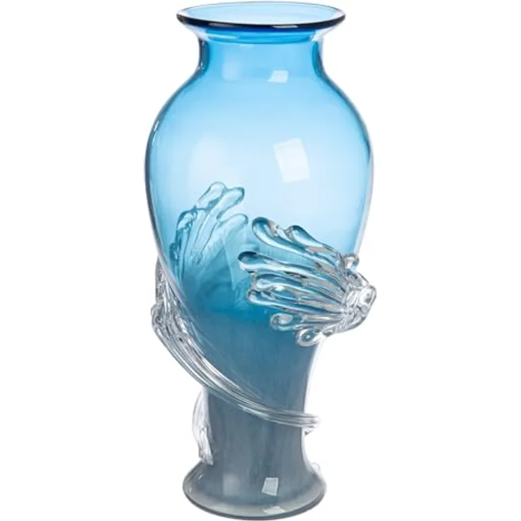 GILDE GLAS art Glas Art Vase Wave, durchgefärbtes blaues Glas, 50 cm hoch, wasserdichtes Wohnaccessoire