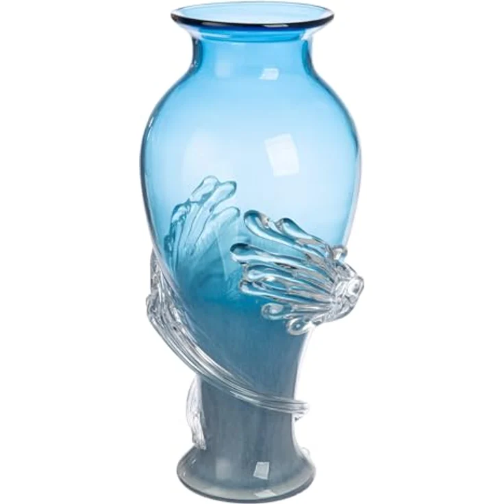 GILDE GLAS art Glas Art Vase Wave, durchgefärbtes blaues Glas, 50 cm hoch, wasserdichtes Wohnaccessoire – Bild 1