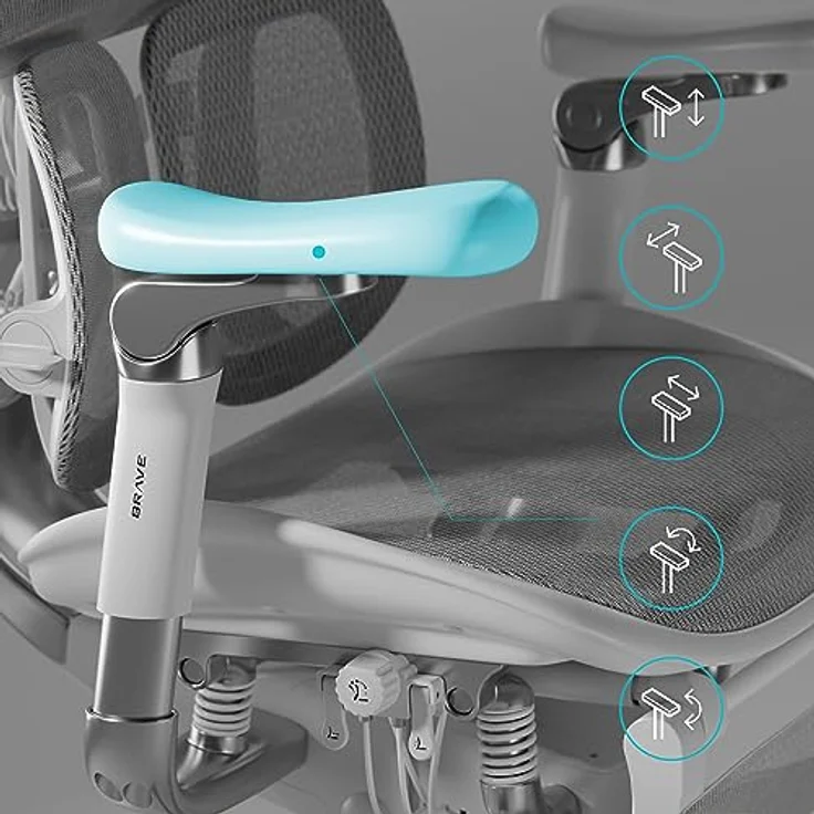 Diablo Brave V-Kinetic Bürostuhl Ergonomisch Schreibtischstuhl Chefsessel mit Fußstütze 5D Armlehnen Netzstoff Lendenwirbelstütze Verstellbarer Sitz Belastbar bis 120 kg (Grau) – Bild 8