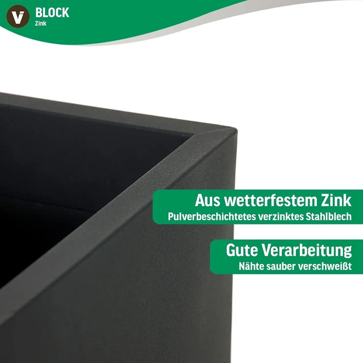 VIVANNO Pflanzkübel Blumenkübel Zink "Block", Anthrazit 24x24x65 cm (mit Einsatz) – Bild 3