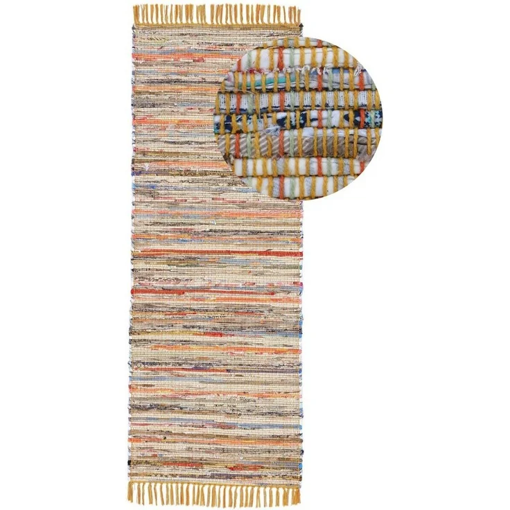 carpetfine 'Kelim Chindi' Teppich, Wendeteppich, rechteckig, Höhe: 6 mm, handgewebt, mit Fransen, Gelb, 80x400 cm – Bild 2