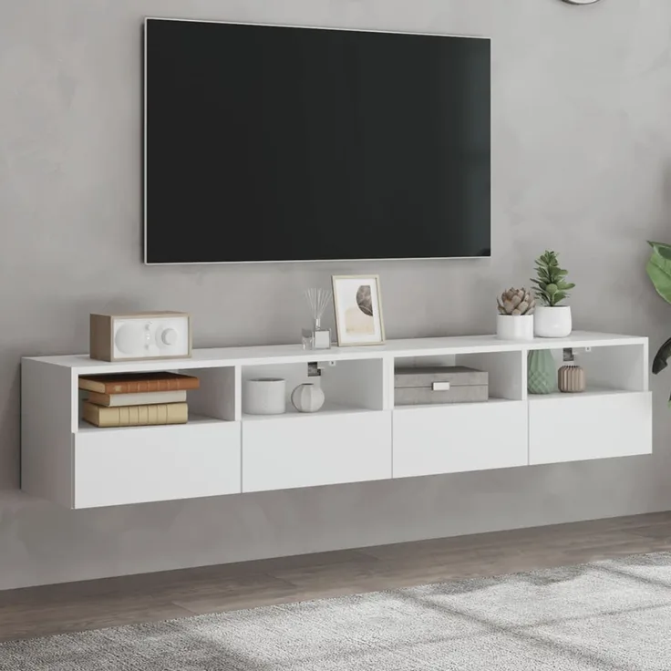 2 pcs TV-Wandschrank, TV Hängeboard Hängeschrank Weiß 80x30x30 cm Holzwerkstoff