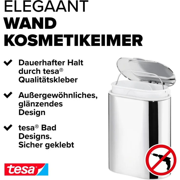 Tesa Kosmetikabfalleimer Elegaant Metall oval 260x220x160mm 10l verchr – Bild 2