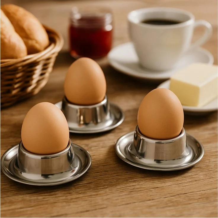 Koopman Eierbecher Edelstahl Rund 8er Set, (Set, 8-tlg, 8 Eierbecher), Set, Flach, Ø8cm, Lebensmittelecht, Spülmaschinengeeignet – Bild 3