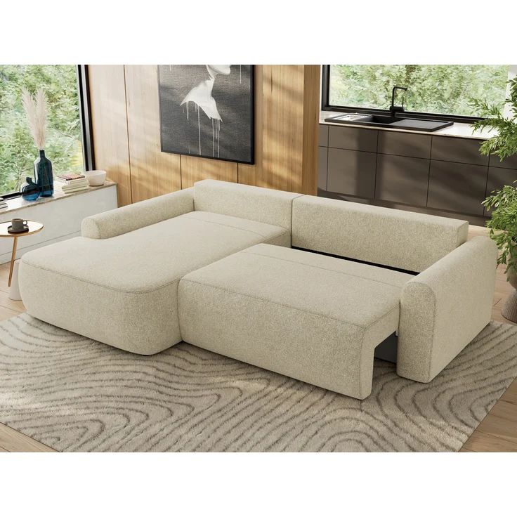 Ecksofa, L-förmiges, lose Kissen, DL-Schlaffunktion, (H 100 x T 187 x B 273 cm) - CUBO L - Struktur Creme - linke Seite – Bild 4