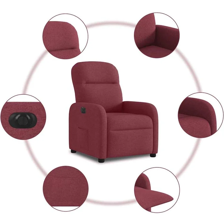 vidaXL Relaxsessel Elektrisch Weinrot Stoff 3302955 – Bild 9