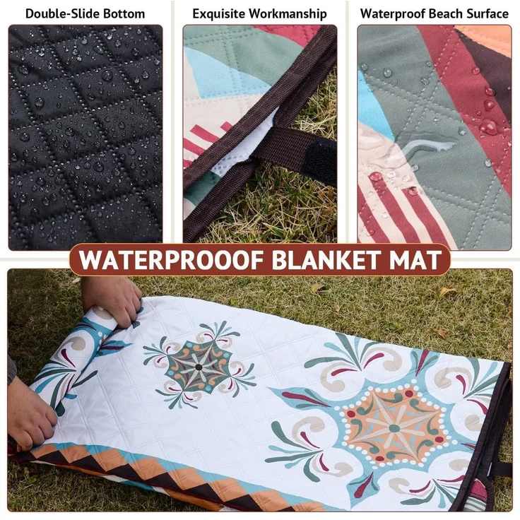 LARUTAN Picknickdecke 200x200cm Boho Stranddecke Sandfrei Grün – Bild 6