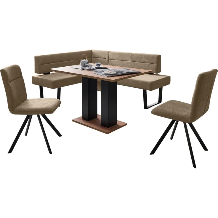 Eckbankgruppe Modern Doralyn 2 für 7 Personen Microfaser Schwarz/Braun