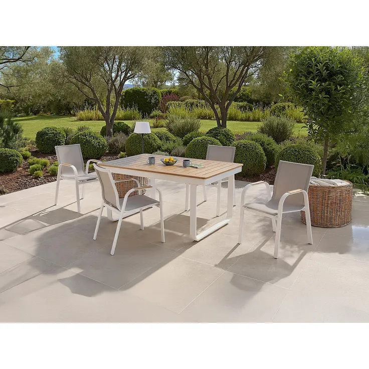 Vente-unique - SERUNO Gartenessgruppe Metall BeigeWeiß - B 65 cm100 cm x H 86,5 cm75 cm x L 52 cm155 cm245,5 cm