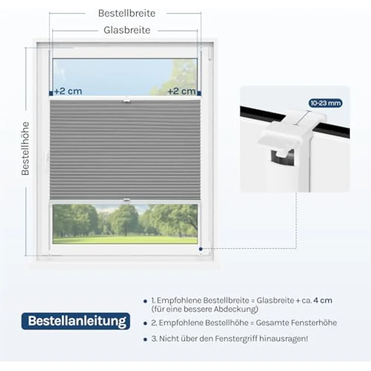 WOLTU Wabenplissee ohne Bohren Verdunklung Thermo Doppelplissee Klemmfix Zweifarbig 105x120 cm Dunkelgrau-weiß, Plissee Faltrollo Sonnen-, Sicht- & Schallschutz, Jalousie Plisseerollo für Fenster & Tür – Bild 8