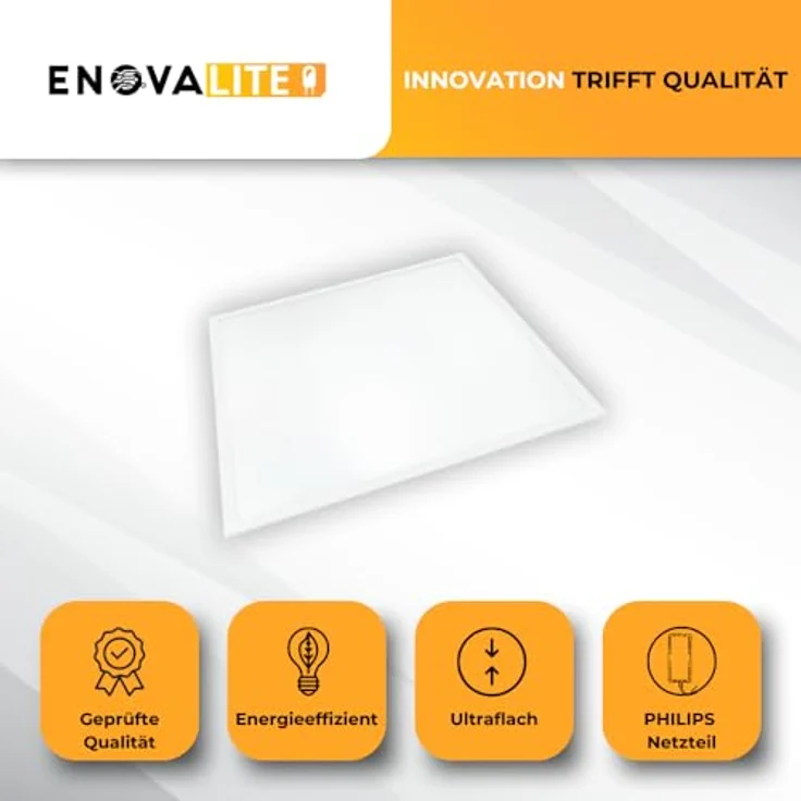 ENOVALITE LED Panel 4er Pack LED Panel, 62x62 cm, 36 W, 3600 lm, 6000 K, LED fest integriert, Tageslichtweiß, kaltweiß – Bild 4