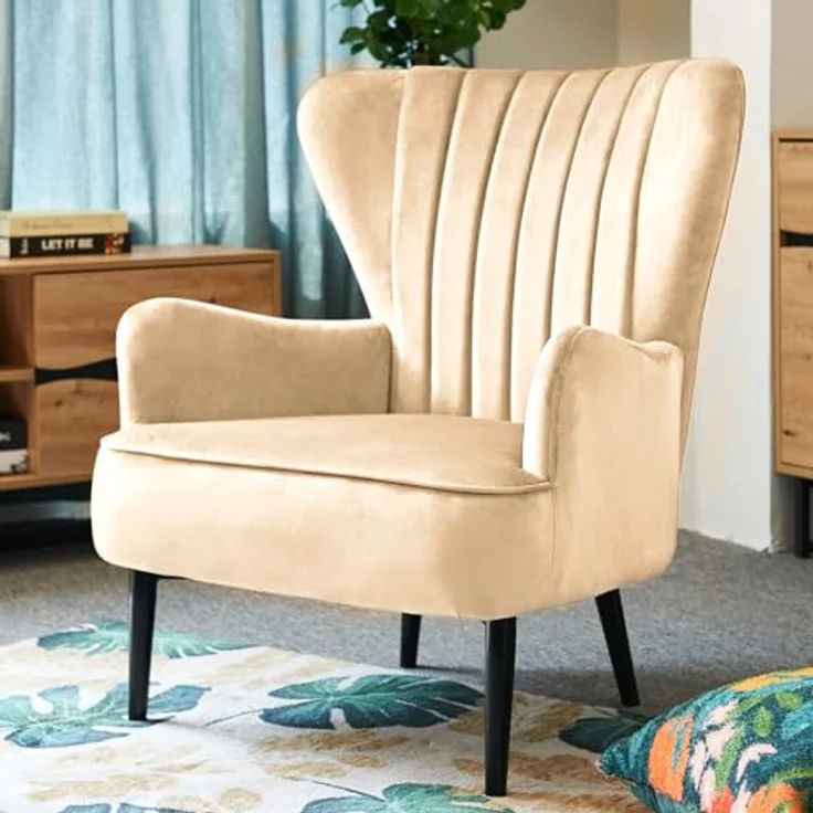SVITA ARTHUR Ohrensessel Sessel Relaxsessel Modern Gepolstert Samt Hellbraun – Bild 3