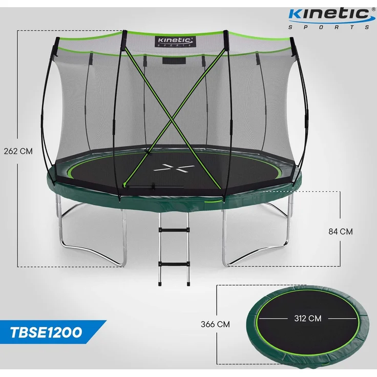 KINETIC SPORTS Trampolin Federlos-Design 'Bungee Safety Elite' - AirMAXX Sprungtuch-Technologie, Ultraleise, Outdoor Gartentrampolin für Kinder & Erwachsene, Ø 366 cm – Bild 5