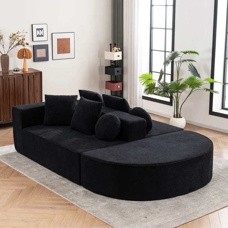 ZUBALIYA Modulares Sofa mit Chenille - Bezug, mit breiten Armlehnen, modular aufgebaut, mit Schaumstoffpolsterung – Bild 1