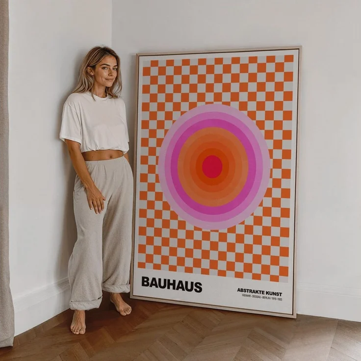 JUSTGOODMOOD Poster Bauhaus Abstrakte Kunst Pink Orange Kreis auf Schachbrett Muster Moder, (1 St) – Bild 4