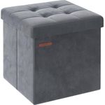 Songmics Sitzbank mit Stauraum aus Samt, klappbare Sitztruhe, Aufbewahrungsbox mit Deckel, Fußbank, 38 x 38 x 38 cm, bis 300 kg belastbar, für Flur, Wohnzimmer, Schlafzimmer, schiefergrau LSFDE227G01