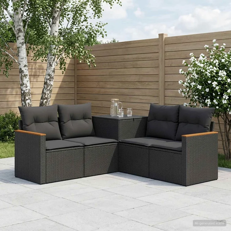 vidaXL Sofa Set 5 stk. Schwarz Polyrattan und Stahl 3447928 – Bild 1