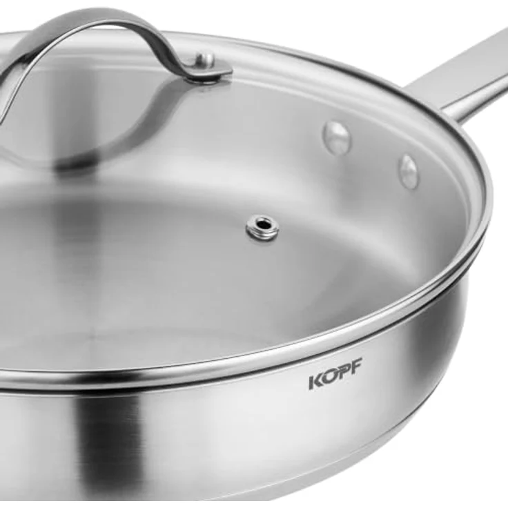 Kopf Topf-Set Clara, Edelstahl, 10-teilig mit 4 Kochtöpfen, Bratpfanne, Schmorpfanne, Stielkasserolle und 3 Glasdeckeln, für alle Herdarten inkl. Induktion, spülmaschinengeeignet und backofenfest – Bild 13