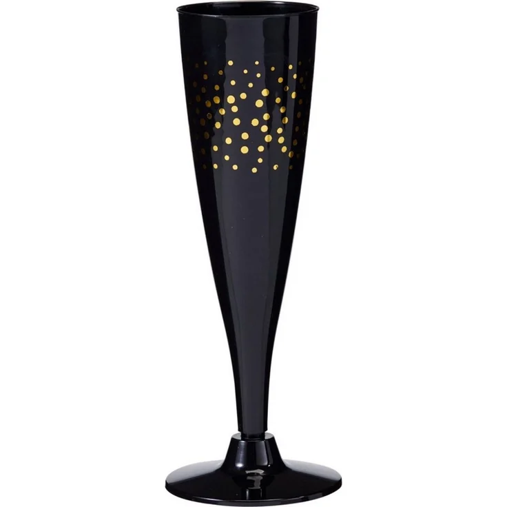HAC24 Sektglas Sektgläser Sektkelche Sektflöten, 8-tlg, Kunststoff, 130 ml Schwarz-Gold Wiederverwendbar Spülmaschinenfest – Bild 3