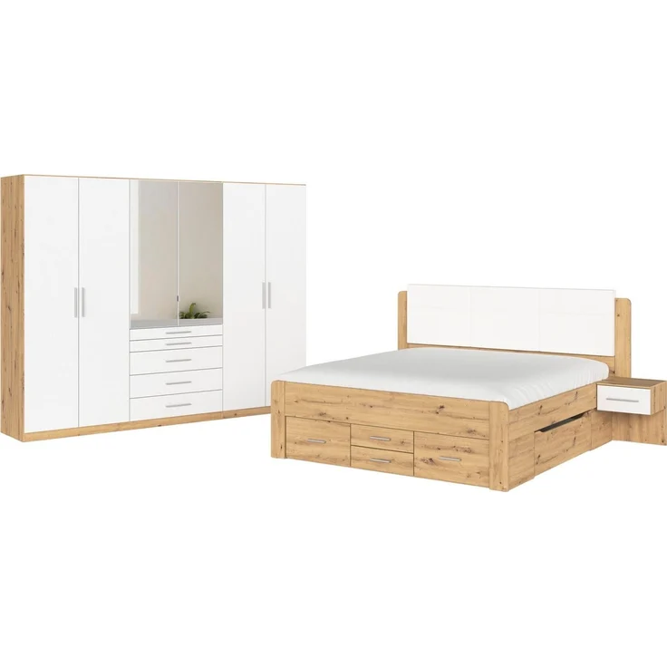 rauch Schlafzimmer-Set Komplettschlafzimmer Stauraumbett Liegefläche 180x200 MADE IN GERMANY, (Set, 4-tlg, Schrank B/H/T: 271/210/54 cm, Nachttische und Schrank inkl. SOFT-CLOSE), Schrank mit 5 Schubladen, Bettanlage mit 8 Schubladen MADE IN GERMANY – Bild 5