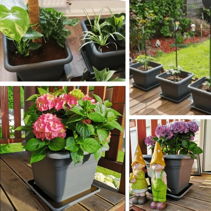 Centi Pflanzkübel Blumentopf Gross, Pflanzentopf Groß Außen, Blumentopf mit Löcher (Spar Set, 8 St, 40x40 cm), inkl. Untersetzer, Pflanzkübel Kunststoff, Blumenkübel Antrazith – Bild 9
