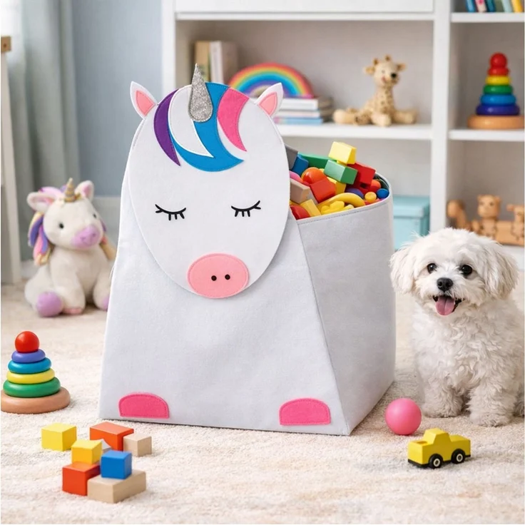 INDA-Exclusiv Uhrenbox XXL Kinder Filz Aufbewahrungsbox Spielzeugkiste Tiere H73cm – Bild 3