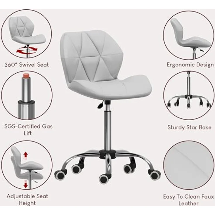 Vida Designs Geo Büro-Computer-Stuhl, weiß, Gaming-Stuhl, Sekretär, Beine mit Drehrollen, Höhe verstellbar, Chrom, Polyurethan-Kunstleder – Bild 8