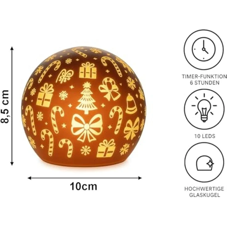 mucHome LED Kugelleuchte Deko Kugel LED Licht Gold mit Timer Weihnachtskugel rot/Gold 10cm – Bild 4