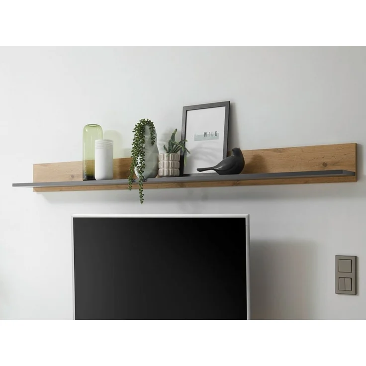 Lomadox Wandregal CRISP-61, Wandboard in Wotan Eiche Nb. mit Absetzungen in anthrazit 170/15/20 cm – Bild 1