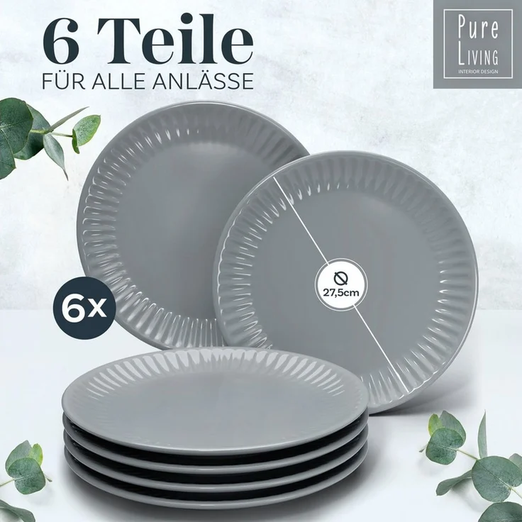 PURE LIVING INTERIOR DESIGN Geschirr-Set Hygge Speisseteller, Dinnerteller, 6er-Set, 26 cm, Graublau (1-tlg), 6 Personen, Steingut, Robust, kratzfest, spülmaschinenfest und mikrowellengeeignet – Bild 2