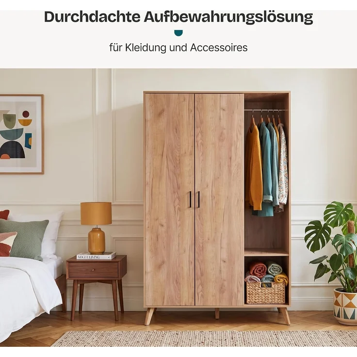 Kleiderschrank Norg 191x120x52 cm 2 Türen 5 Fächer Eicheoptik [en. casa] – Bild 3