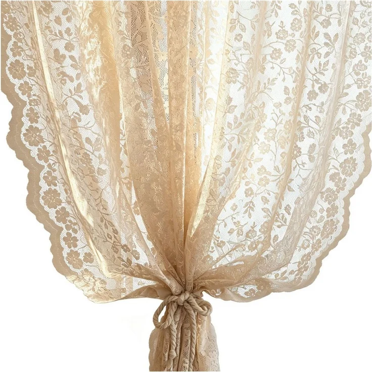Diwzbyn Gardine Vintage-Spitzenvorhang, lichtdurchlässiger Vorhang mit Blumenmuster, geeignet für Schlafzimmer, Wohnzimmer und andere Wohnraumdekoration – Bild 1