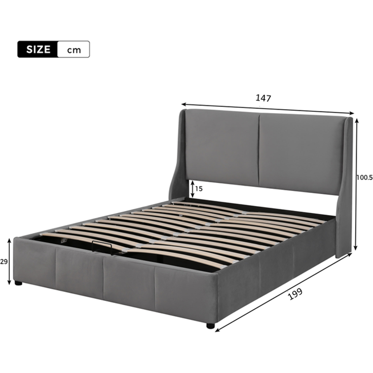 Polsterbett 140x190 Flanell, mit hydraulischem Stauraum Doppelbett,Boxspring Optik, bis 300kg,weicher Bezug,Grau – Bild 10