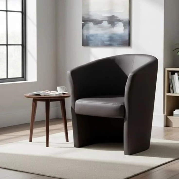 Dmora - Sessel Abrera, Wohnzimmersessel, gepolsterter Sitz, Stuhl mit Armlehnen aus Kunstleder, 64x63h76 cm, Schwarz – Bild 1