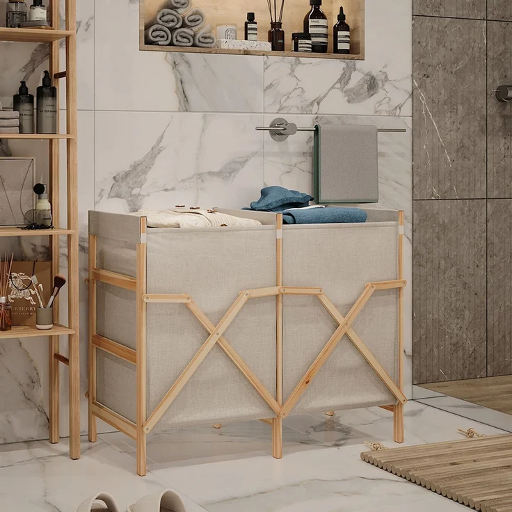 Badschrank für Wäsche Bruno Beige 80 x 64 cm mit 2 Fächern Vicco – Bild 3